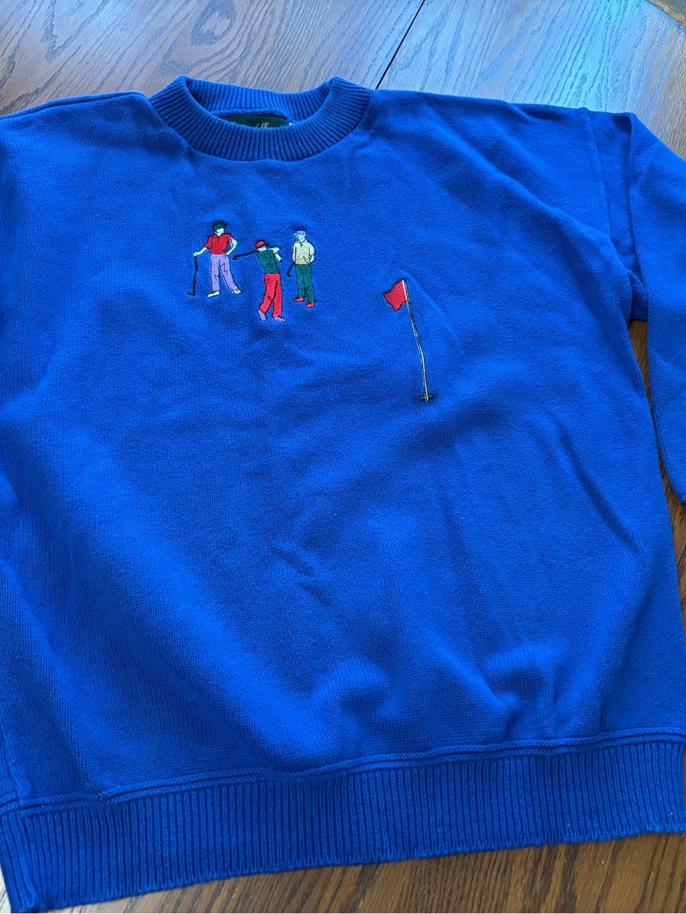 Vtg sutter & grant mens XL blue golf theme sweater
